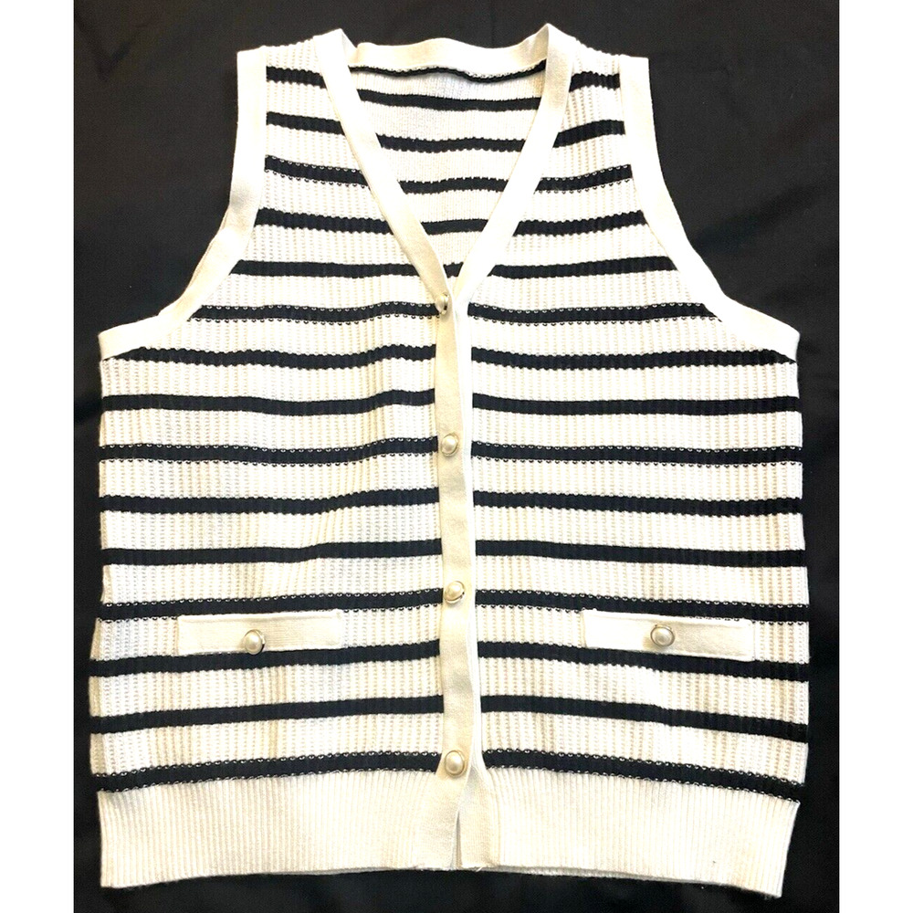 Jenbou Sweater Vest Women's Sleeveless Knit Striped Tank Tops V Neck Cardigan
